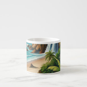 Xícara De Espresso Palmeiras tropicais do oceano de praia