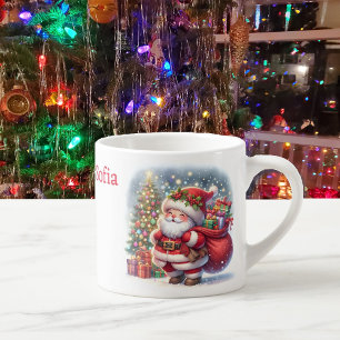Xícara De Espresso Papais noeis de Natal e Árvore Nome Personalizado 