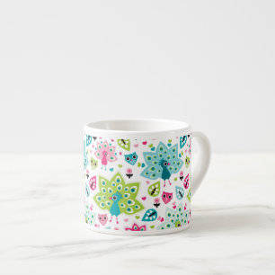 Xícara De Espresso pássaro e coruja do pavão