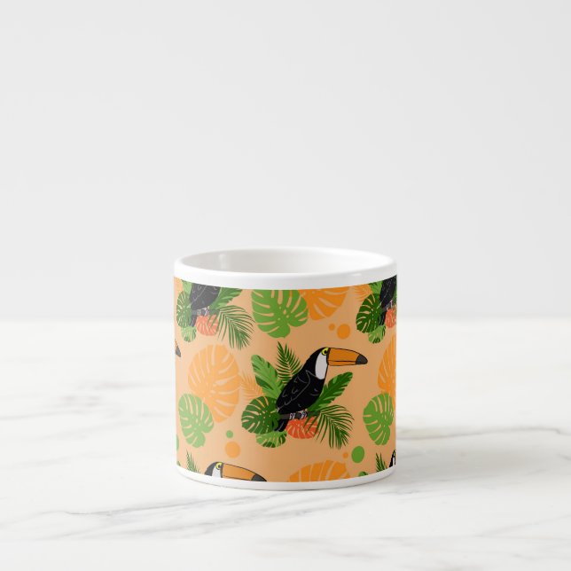 Xícara De Espresso Pássaro Tátil Tropical Padrão sem costura (Frente)
