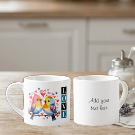 Xícara De Espresso Pássaros do amor texto personalizado azul