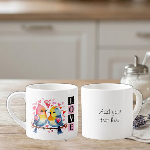Xícara De Espresso Pássaros do amor texto personalizado rosa