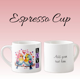 Xícara De Espresso Pássaros do amor texto personalizado roxo