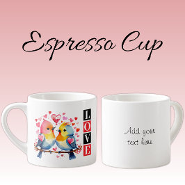 Xícara De Espresso Pássaros do amor texto personalizado vermelho