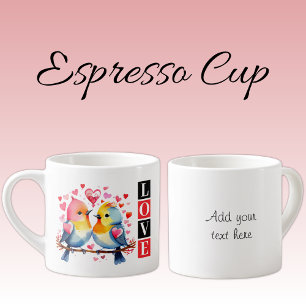 Xícara De Espresso Pássaros do amor texto personalizado vermelho