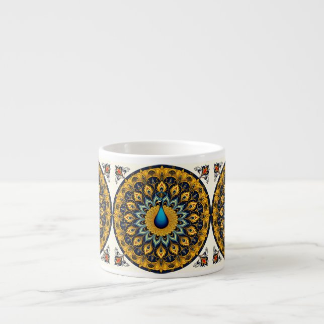 Xícara De Espresso Pavão decorativo em branco (Frente)