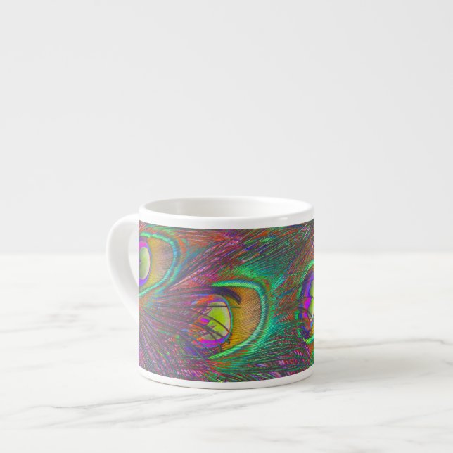 Xícara De Espresso Penas de Natal Tinsel Peacock (Frente Esquerda)
