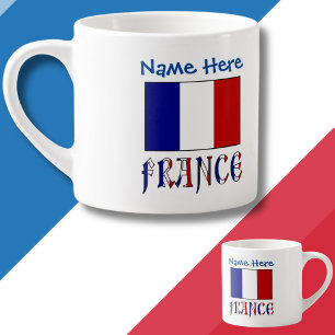 Xícara De Espresso Personalização Azul da Bandeira Francesa e França 