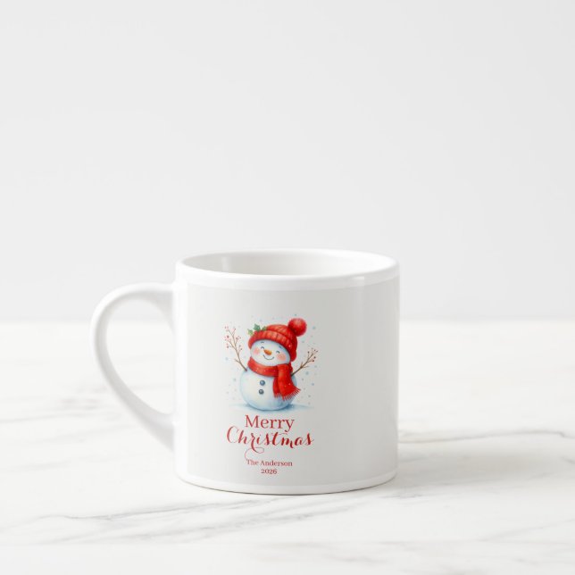 Xícara De Espresso Personalized Merry Christmas Snowman Custom Year  (Esquerda)