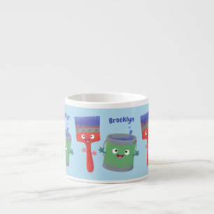 Xícara De Espresso Pincel de pintura e personagens de desenho animado