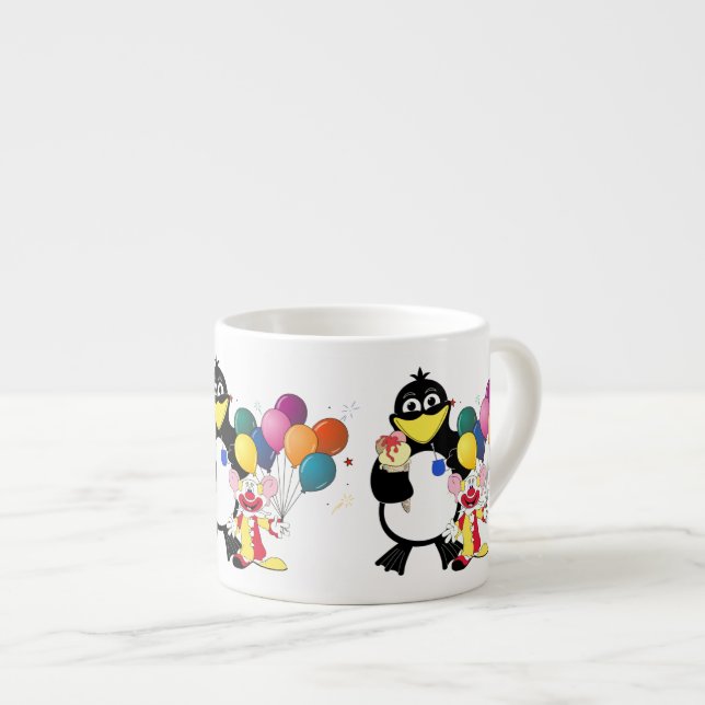 Xícara De Espresso Pinguim engraçado e desenho de palhaços (Frente Esquerda)