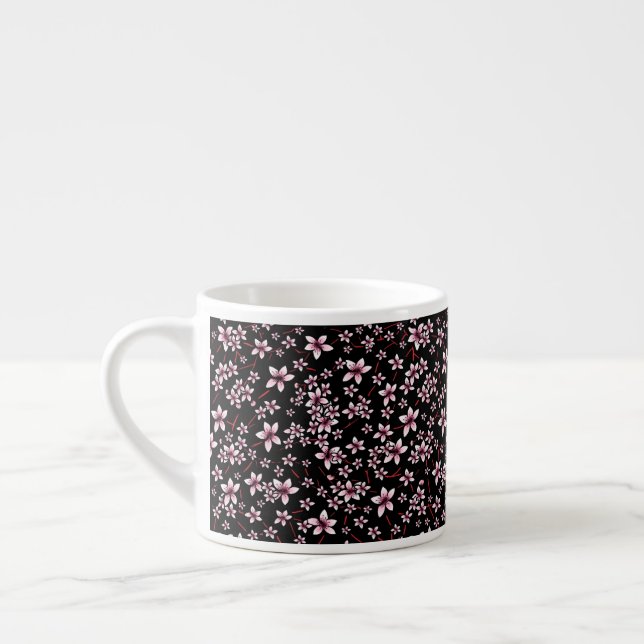Xícara De Espresso Pink Cherry Blossoms On Black (Esquerda)