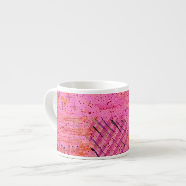 Xícara De Espresso Pintura Abstrata Roxa Rosa  (Frente Esquerda)