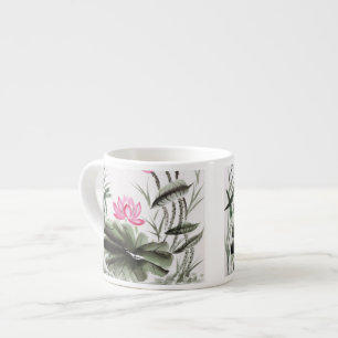 Xícara De Espresso Pintura da aguarela da flor de Lotus