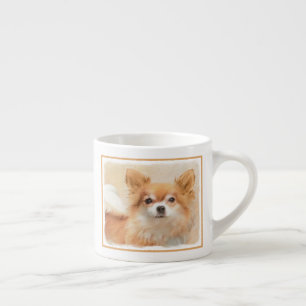Xícara De Espresso Pintura de Cachorro Chihuahua de Pelo Longo Arte O