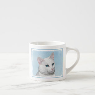 Xícara De Espresso Pintura de Gatos Brancos - Arte de Gato Original B