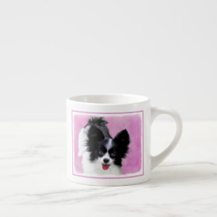 Xícara De Espresso Pintura de Papillon (Branco e Preto) - Arte Canina