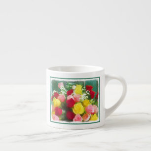 Xícara De Espresso Pintura de Rose Bouquet - Arte Flor Original Custa