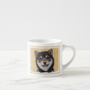 Xícara De Espresso Pintura de Shiba Inu (Preto e Latão) - Arte Canina