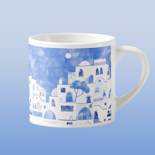 Xícara De Espresso Pintura na ilha grega de Santorini (Santorini Oia painting espresso cup)