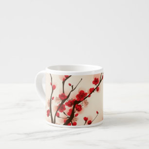 Xícara De Espresso Pintura oriental do estilo, flor da ameixa no