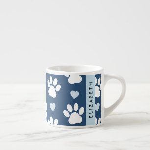 Xícara De Espresso Pinturas De Cães, Patas Brancas, Corações Azuis, S