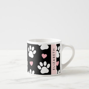 Xícara De Espresso Pinturas De Cães, Patas Brancas, Corações Rosa, Se