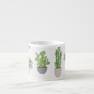 Xícara De Espresso Plantas caseiras, padrão de rabisco de vintage
