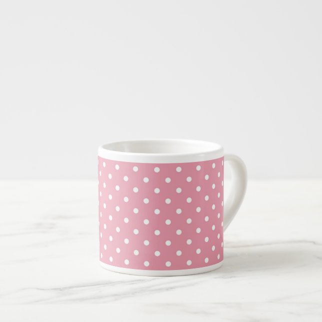 Xícara De Espresso Pontos Polka em Padrão Rosa (Frente Esquerda)