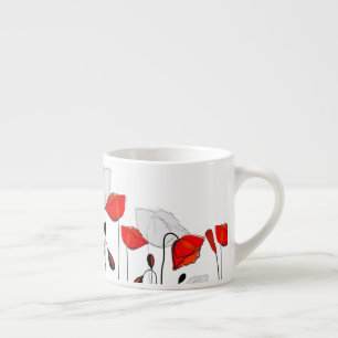 Xícara De Espresso Poppies Vermelhos Numa Fila