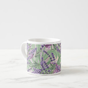 Xícara De Espresso Profusão de Lavanda Pó Rosa Floral Rústica