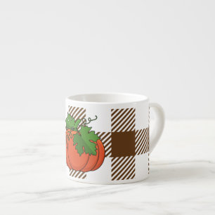 Xícara De Espresso Pumpkin Laranja no Padrão Marrom Branco Verificado