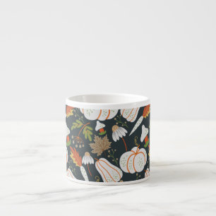 Xícara De Espresso Pumpkin seamless pattern floral black and white
