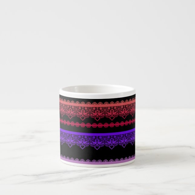 Xícara De Espresso Renda multicolorida sobre preto (Frente)