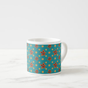Xícara De Espresso Retro Floral e Bolinhas na Teal Espresso Mug