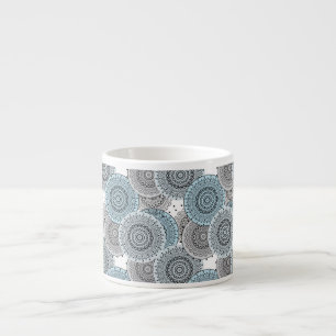 Xícara De Espresso Retro, padrão retrô, azul e cinza, elegante