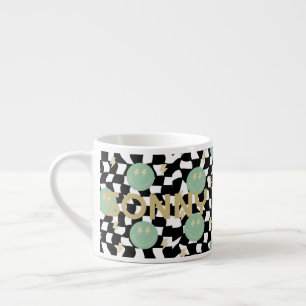 Xícara De Espresso Retro Verificado e Relâmpago Bolts Nome Kid Mug
