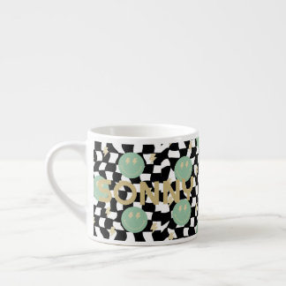 Xícara De Espresso Retro Verificado e Relâmpago Bolts Nome Kid Mug