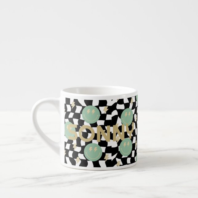 Xícara De Espresso Retro Verificado e Relâmpago Bolts Nome Kid Mug (Esquerda)