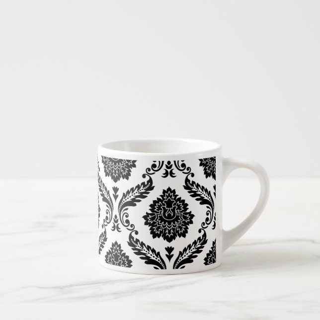 Xícara De Espresso Rococo Damask Big Pattern Black on White (Direita)