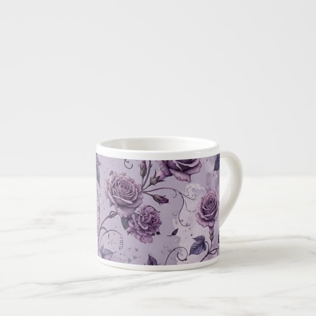 Xícara De Espresso Rosa Lavanda Empoeirada Tons Sonhadores Florais  (Frente Esquerda)