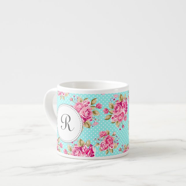 Xícara De Espresso Rosas Florais chiques (Frente Esquerda)