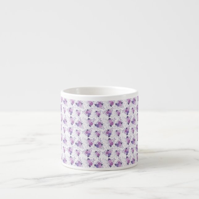 Xícara De Espresso Roxo Rosa Floral Bonito (Frente)