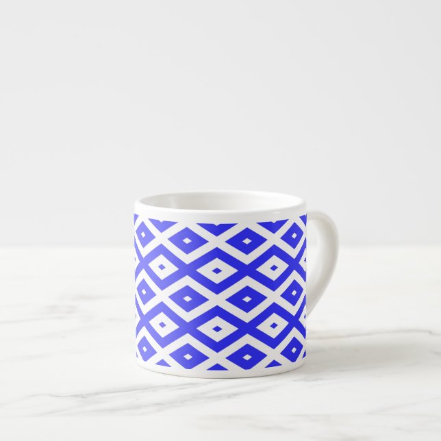 Xícara De Espresso Royal blue and white diamond pattern (Frente Esquerda)