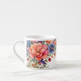 Xícara De Espresso Sereno Floral Aquarela PD