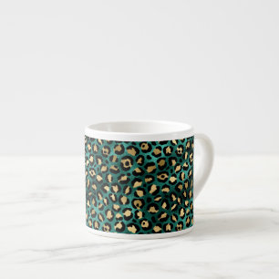 Xícara De Espresso Série Teal e Dourado Leopardo Design 3