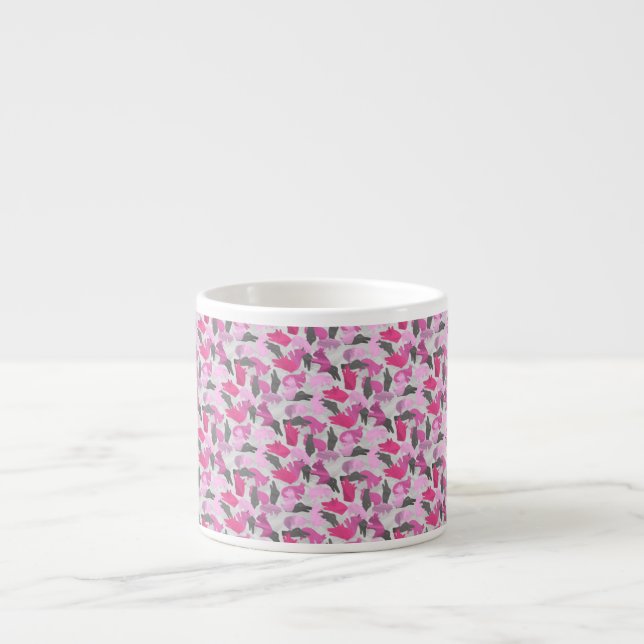 Xícara De Espresso Silhouette Animal Camouflage - Rosa (Frente)