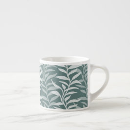 Xícara De Espresso Silhueta de Planta Elegante em Smokey Teal Fluido