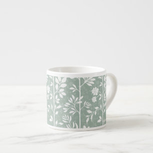 Xícara De Espresso Silhuetas Botânicas Elegantes Arte Verde Sage Suav