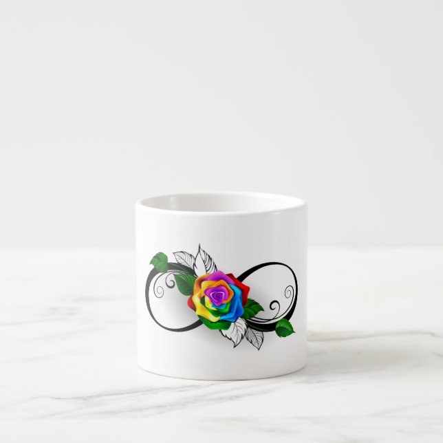 Xícara De Espresso Símbolo de Infinito com Rosa Arco-íris (Frente)